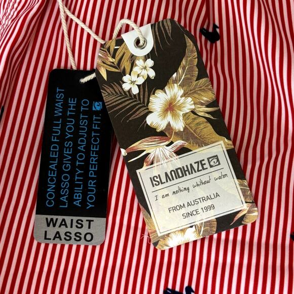 Island Haze Mens Red Stripe Ducks Swim Trunks Cruise Summer Beach New XXL - Picture 5 of 5